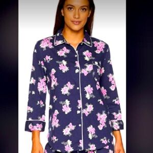 LAUREN RALPH LAUREN Hibiscus Pajama Top Navy\Pink Embr Logo Pocket XL